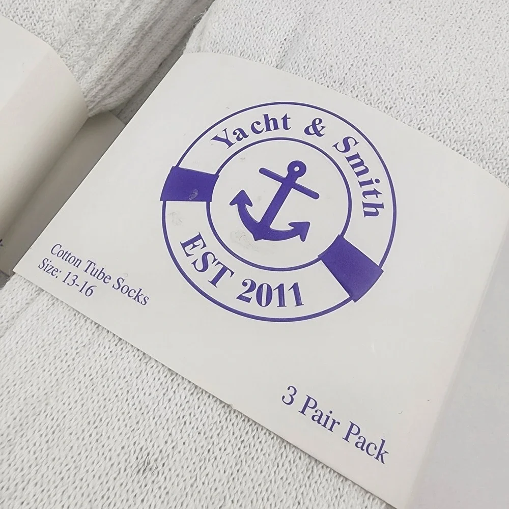 12 Pairs USA Yacht‎ & Smith White Tube Socks Mens Size 13-16 New